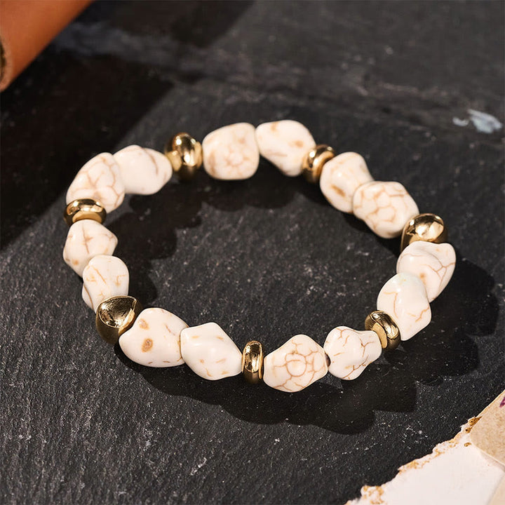 Boho Vintage Türkis Nugget Goldperlenarmband - image 4