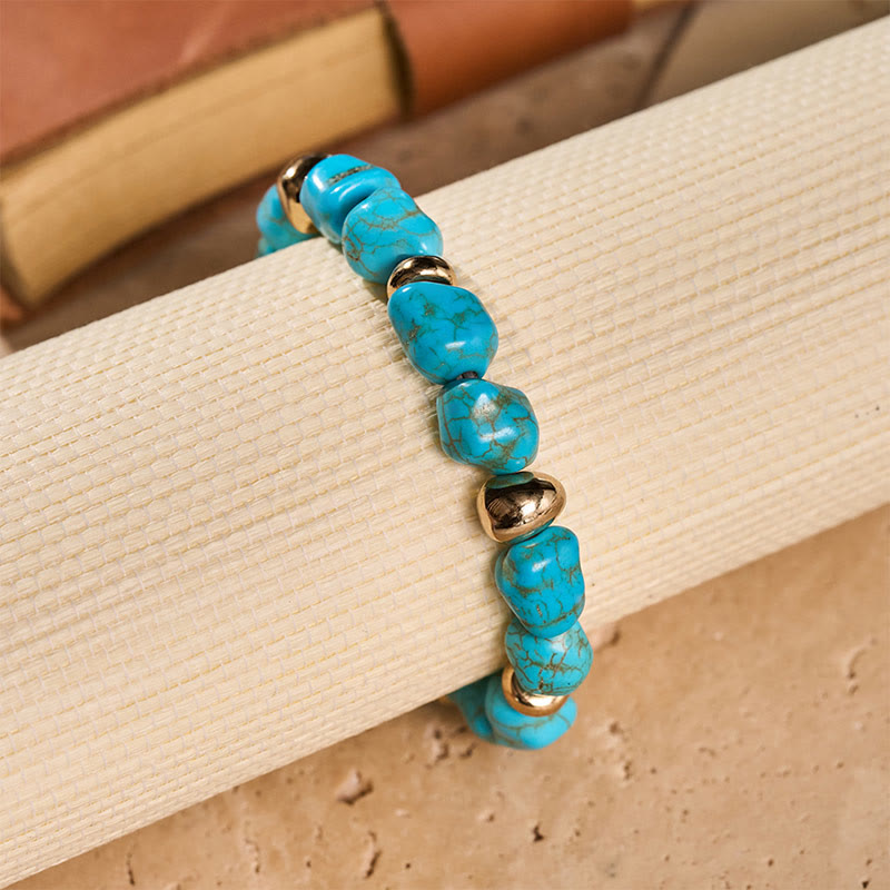 Boho Vintage Türkis Nugget Goldperlenarmband - image 7