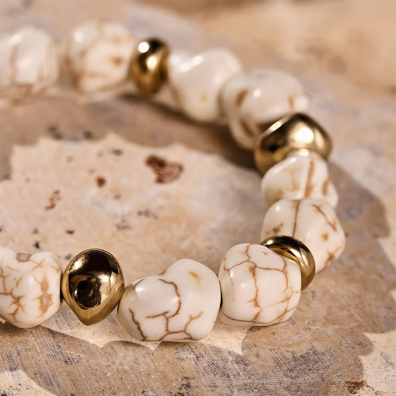 Boho Vintage Türkis Nugget Goldperlenarmband - image 9