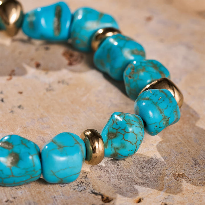 Boho Vintage Türkis Nugget Goldperlenarmband - image 5