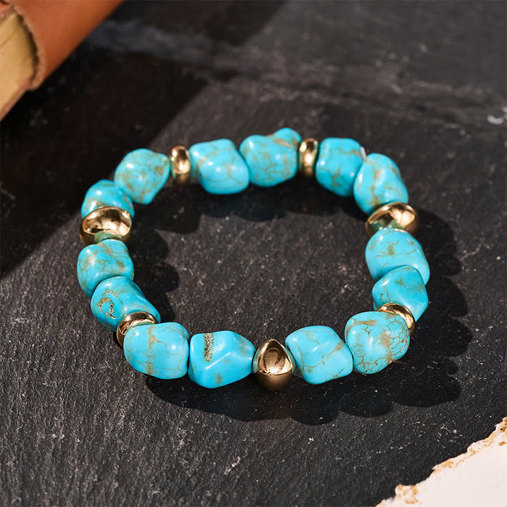 Boho Vintage Türkis Nugget Goldperlenarmband - image 0