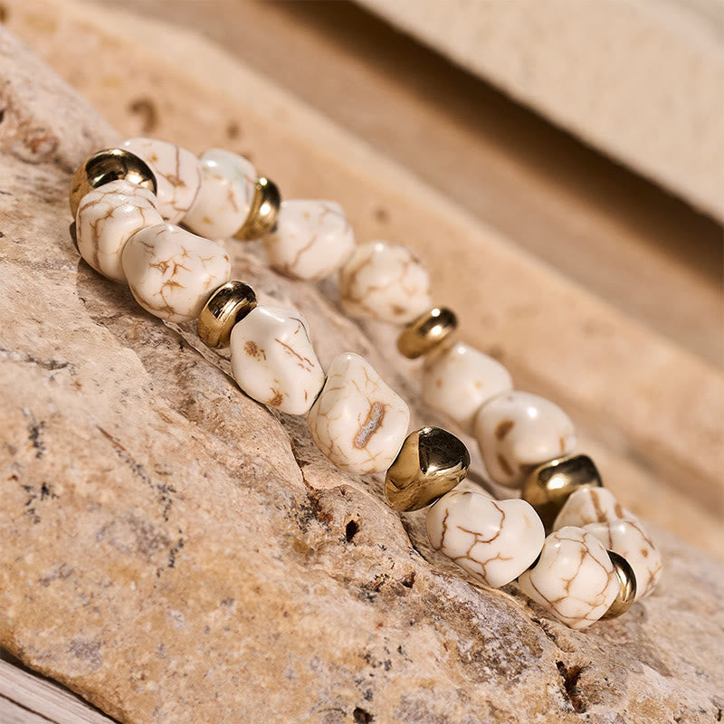 Boho Vintage Türkis Nugget Goldperlenarmband - image 10