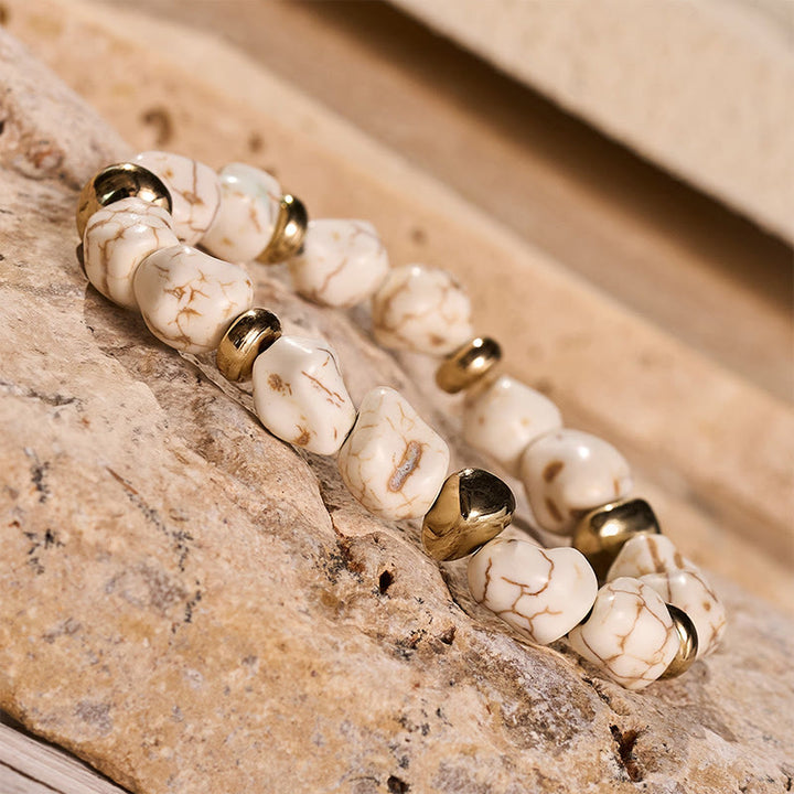 Boho Vintage Türkis Nugget Goldperlenarmband - image 10