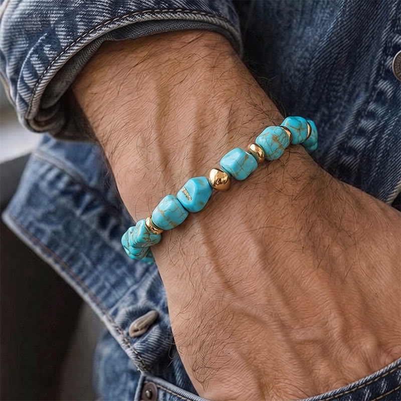 Boho Vintage Türkis Nugget Goldperlenarmband - image 3