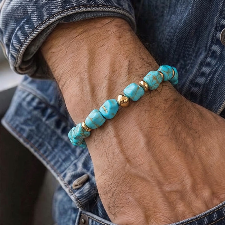 Boho Vintage Türkis Nugget Goldperlenarmband - image 3