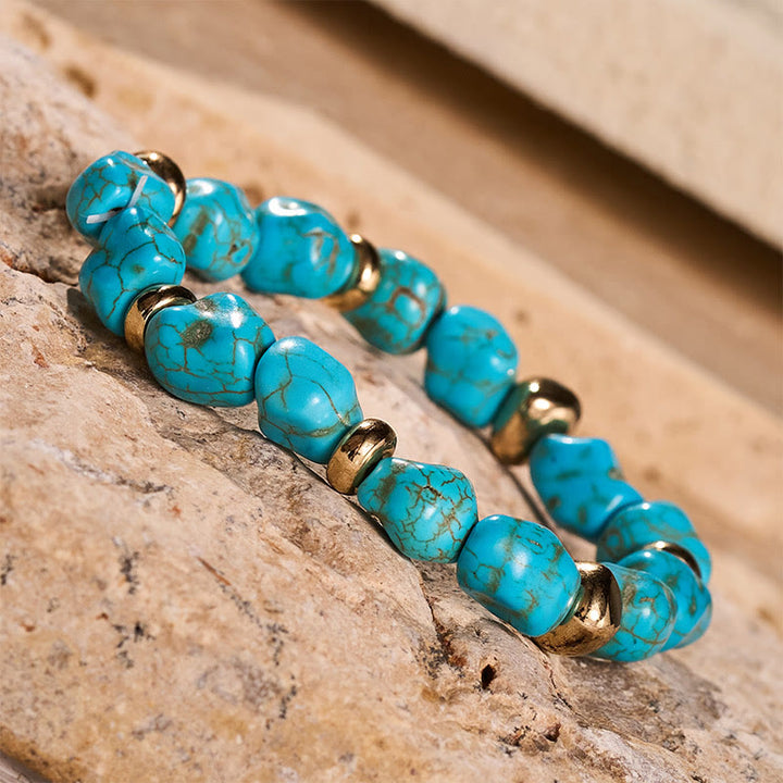 Boho Vintage Türkis Nugget Goldperlenarmband - image 6