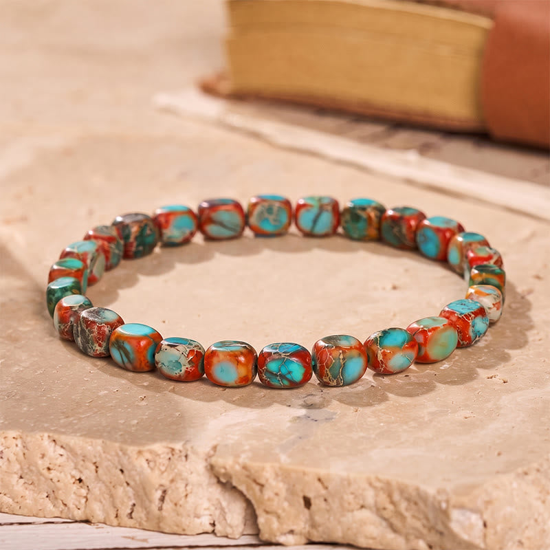 Armband aus handgefertigten Imperial Jasper-Nuggetperlen - Rot & Blau - image 6