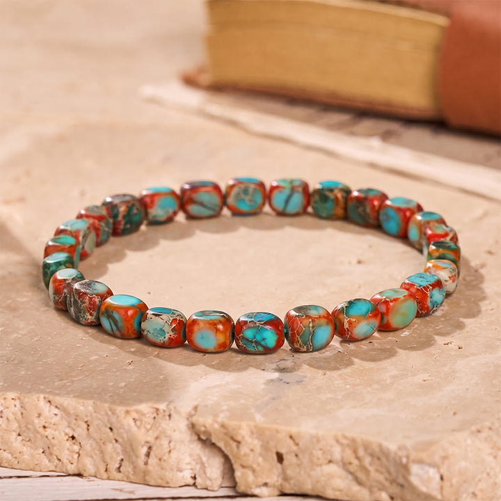 Armband aus handgefertigten Imperial Jasper-Nuggetperlen - Rot & Blau - image 6