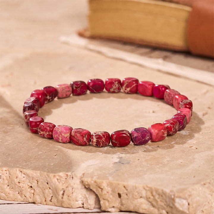 Armband aus handgefertigten Imperial Jasper-Nuggetperlen - Rose - image 4