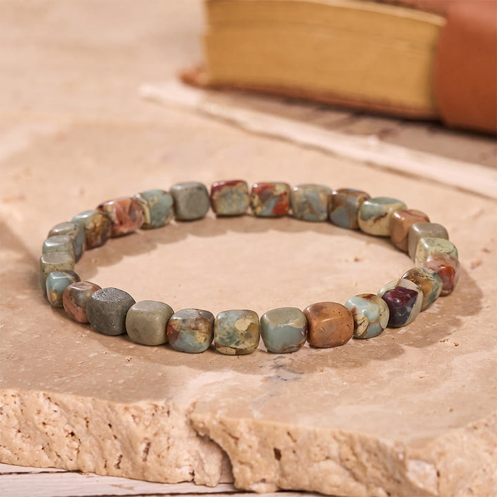 Armband aus handgefertigten Imperial Jasper-Nuggetperlen - Grau - image 7