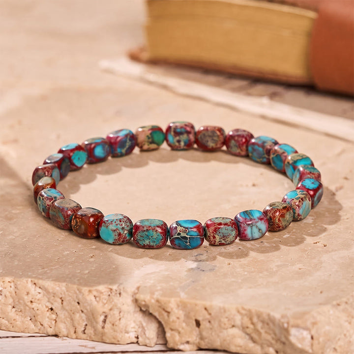 Armband aus handgefertigten Imperial Jasper-Nuggetperlen - Orange & Blau - image 2