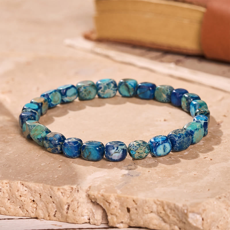 Armband aus handgefertigten Imperial Jasper-Nuggetperlen - Blau - image 10