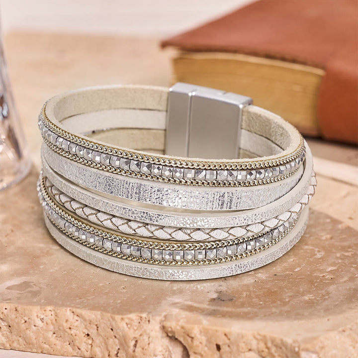 Boho Vintage Mehrlagiges Lederperlenarmband - Silber - image 6