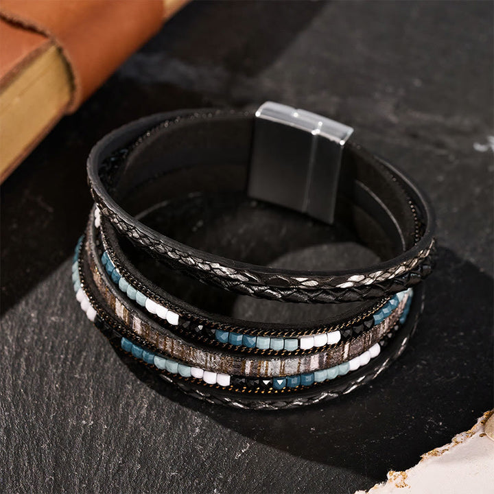 Boho Vintage Mehrlagiges Lederperlenarmband - image 0
