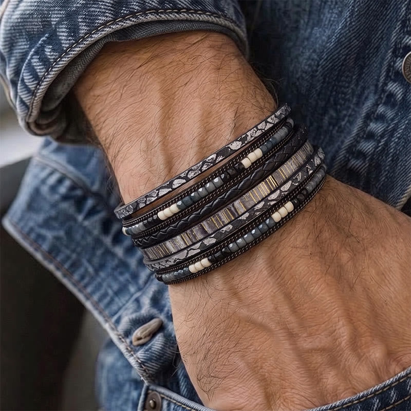 Boho Vintage Mehrlagiges Lederperlenarmband - image 3