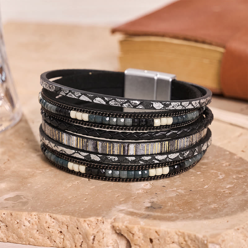 Boho Vintage Mehrlagiges Lederperlenarmband - image 13