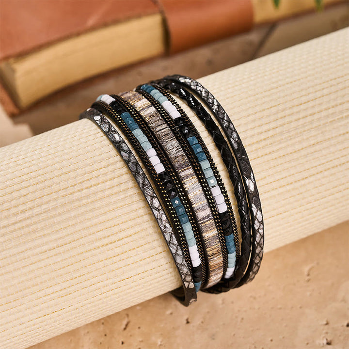 Boho Vintage Mehrlagiges Lederperlenarmband - image 16