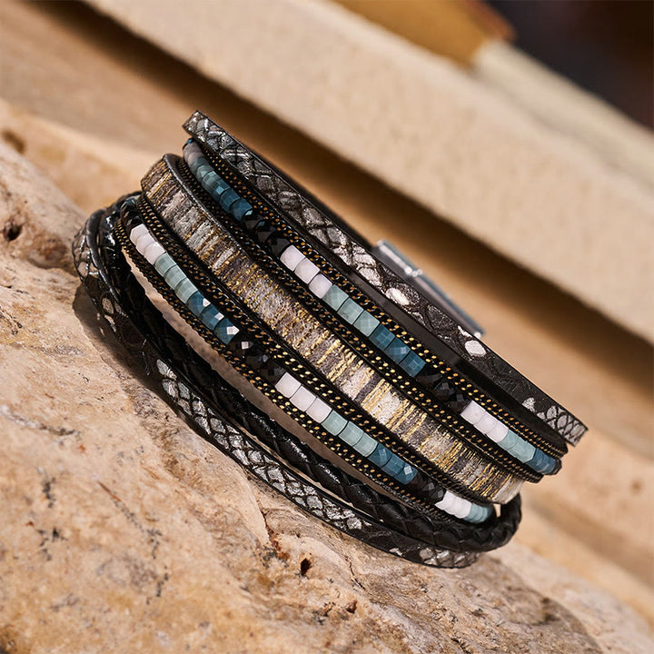 Boho Vintage Mehrlagiges Lederperlenarmband - image 14
