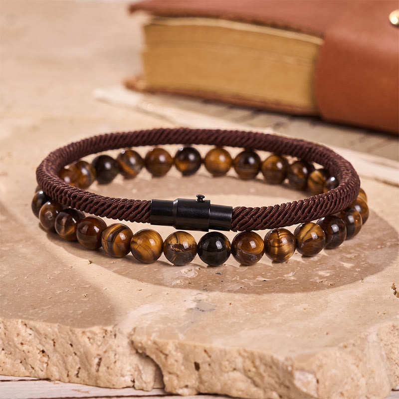 Vintage-Armband-Set für Herren, zweiteilig, aus Leder und Naturstein - Kaffee - image 8