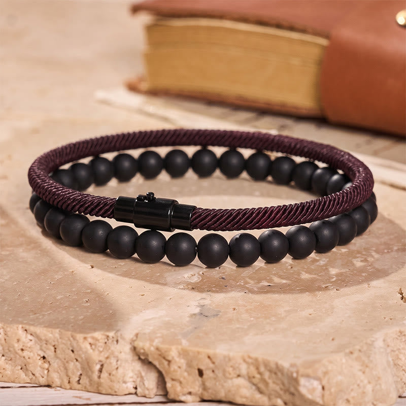 Vintage-Armband-Set für Herren, zweiteilig, aus Leder und Naturstein - Wein - image 4
