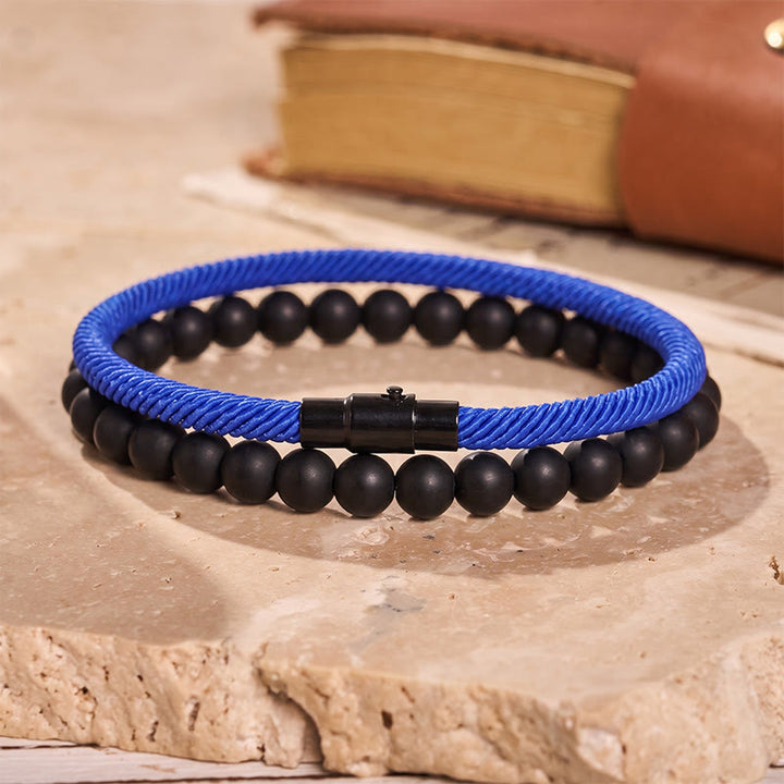 Vintage-Armband-Set für Herren, zweiteilig, aus Leder und Naturstein - Dunkelblau - image 5