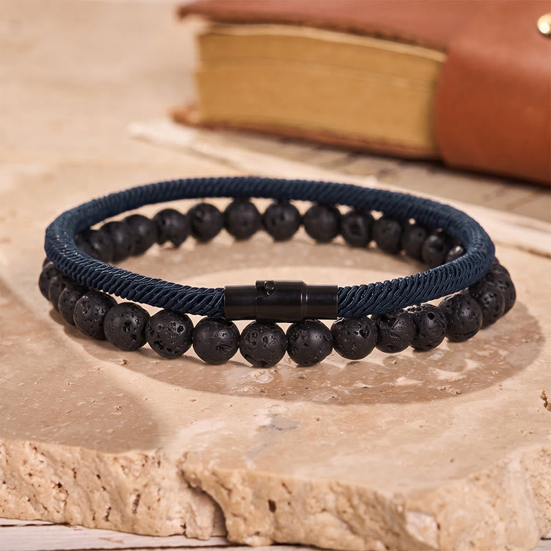 Vintage-Armband-Set für Herren, zweiteilig, aus Leder und Naturstein - Marineblau - image 7