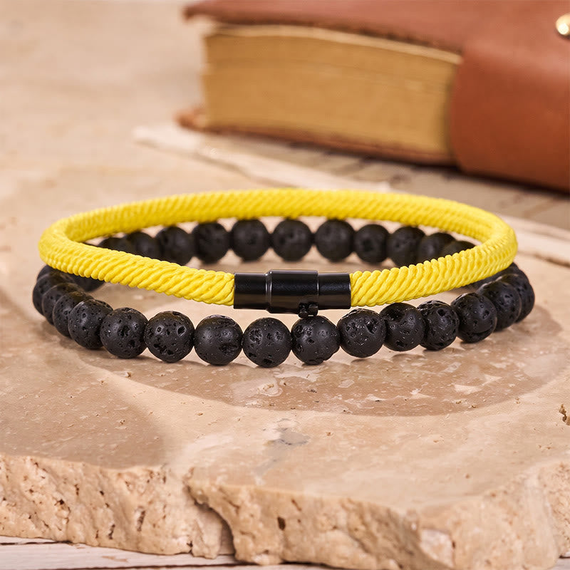 Vintage-Armband-Set für Herren, zweiteilig, aus Leder und Naturstein - Gelb - image 9