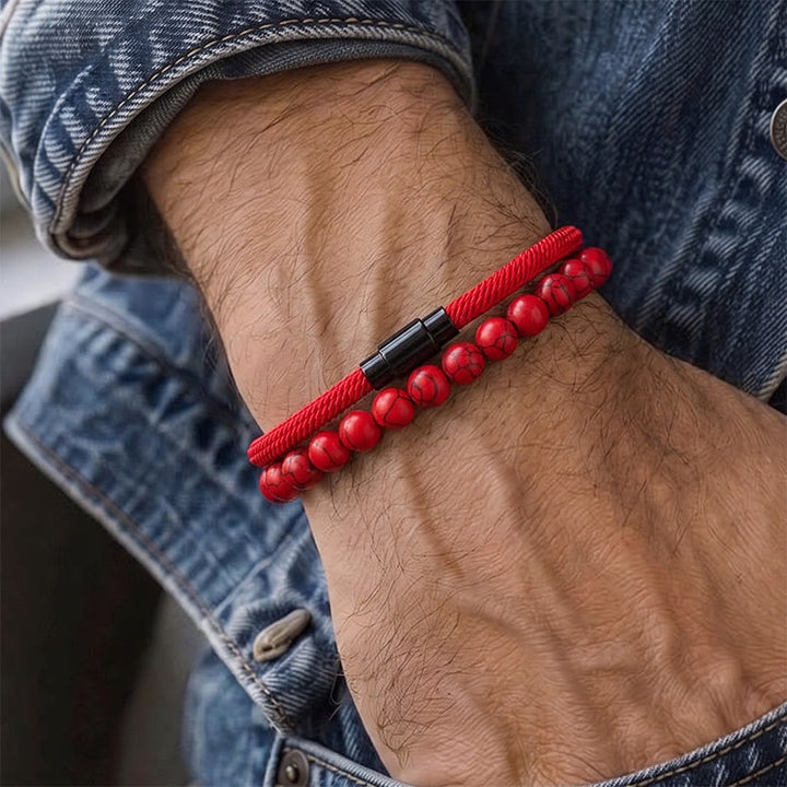 Vintage-Armband-Set für Herren, zweiteilig, aus Leder und Naturstein - image 1