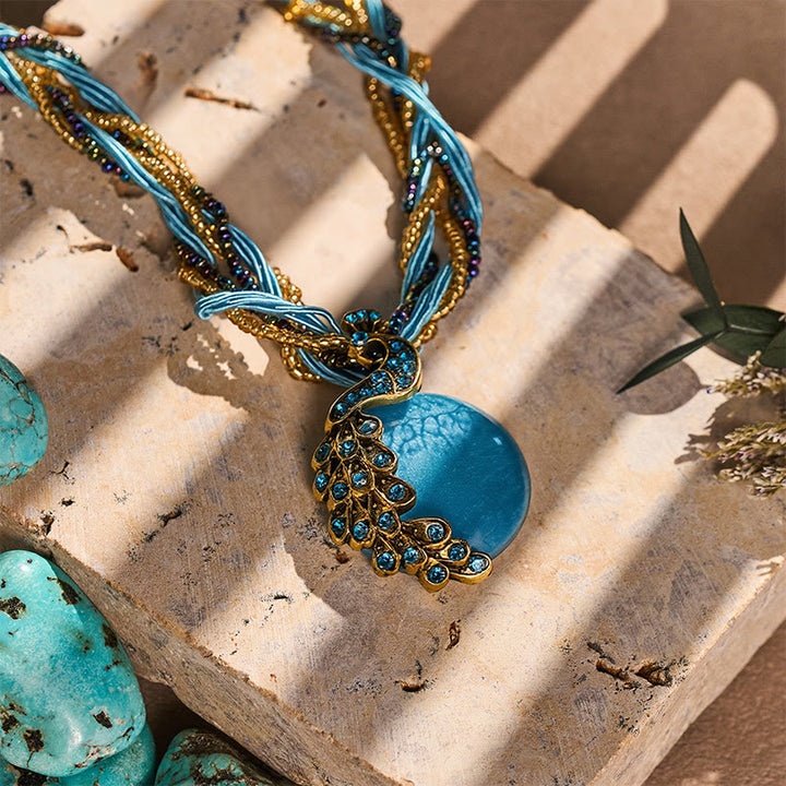 Boho-Halskette für Damen, handgewebt, mit blauen Steinen und Perlen - image 3