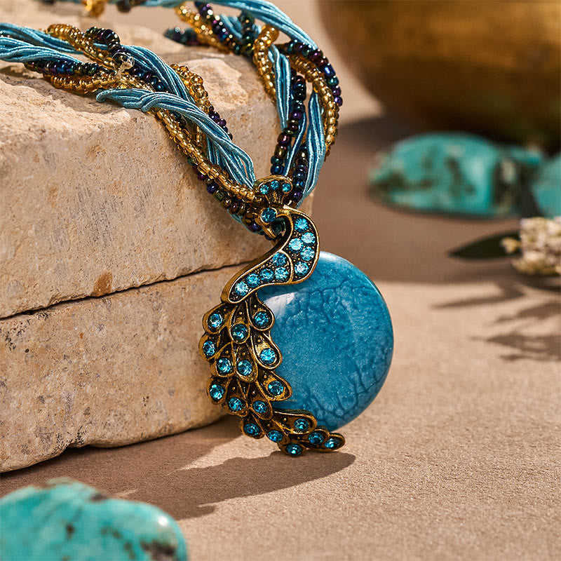 Boho-Halskette für Damen, handgewebt, mit blauen Steinen und Perlen - image 2