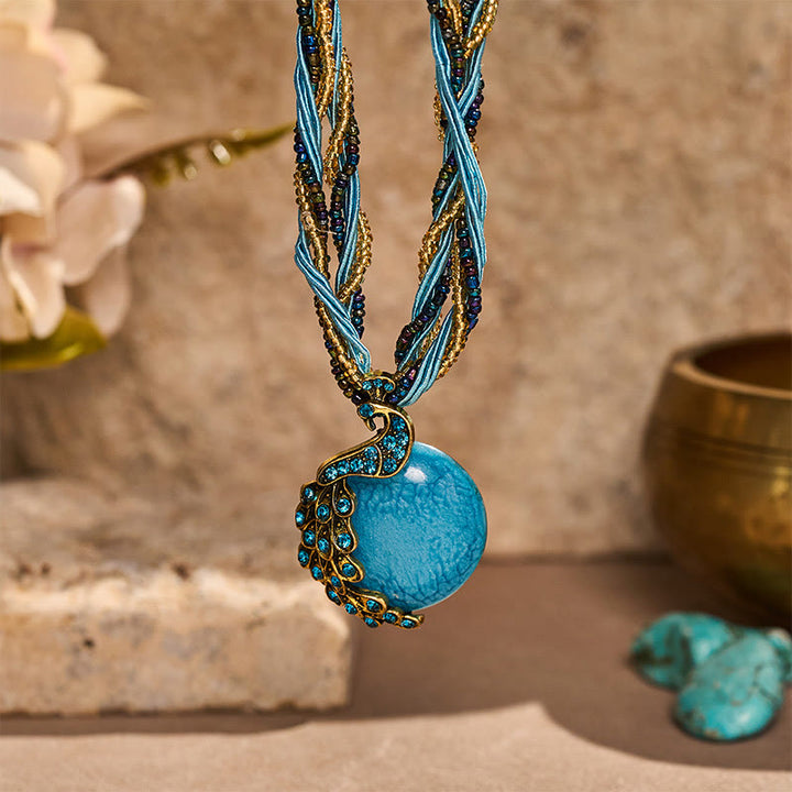 Boho-Halskette für Damen, handgewebt, mit blauen Steinen und Perlen - image 0