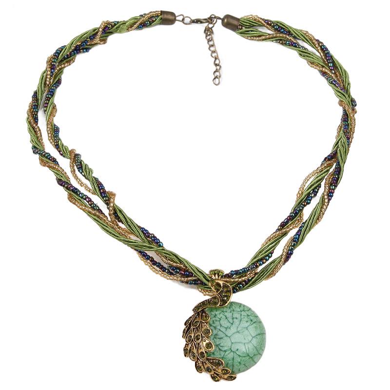 Boho-Halskette für Damen, handgewebt, mit blauen Steinen und Perlen - Grün - image 14