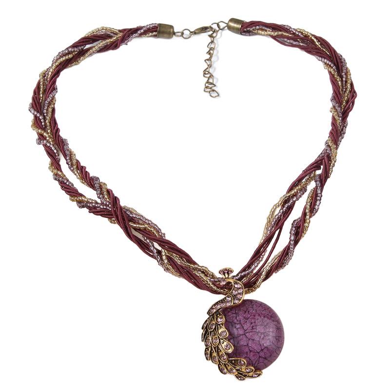 Boho-Halskette für Damen, handgewebt, mit blauen Steinen und Perlen - Lila - image 6