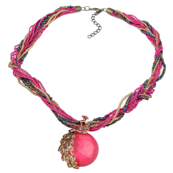 Boho-Halskette für Damen, handgewebt, mit blauen Steinen und Perlen - Rose - image 12