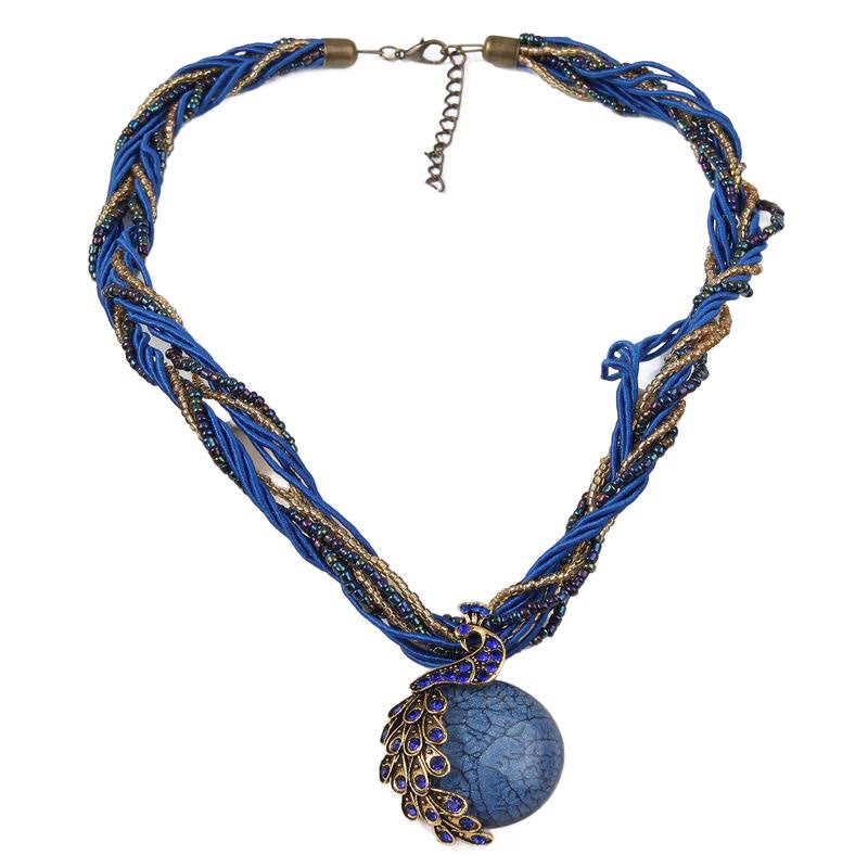 Boho-Halskette für Damen, handgewebt, mit blauen Steinen und Perlen - Marineblau - image 15