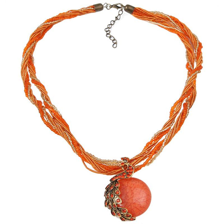 Boho-Halskette für Damen, handgewebt, mit blauen Steinen und Perlen - Orange - image 8