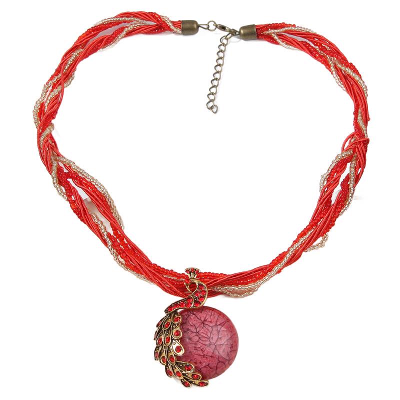 Boho-Halskette für Damen, handgewebt, mit blauen Steinen und Perlen - Rot - image 9