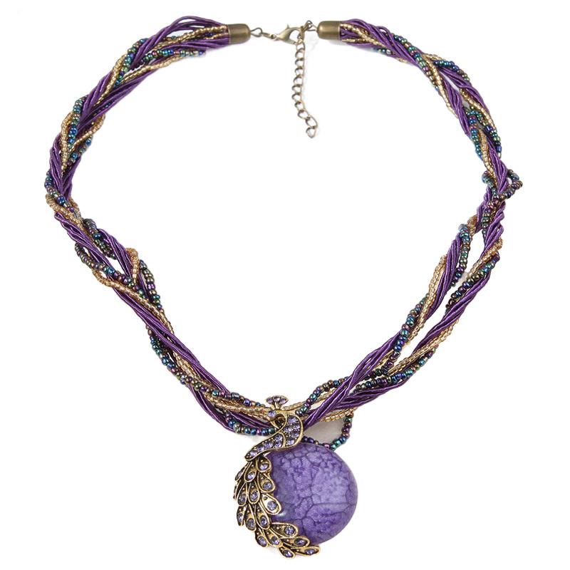 Boho-Halskette für Damen, handgewebt, mit blauen Steinen und Perlen - Hellviolett - image 4