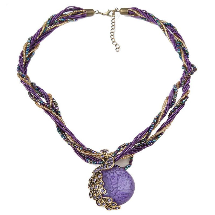 Boho-Halskette für Damen, handgewebt, mit blauen Steinen und Perlen - Hellviolett - image 4