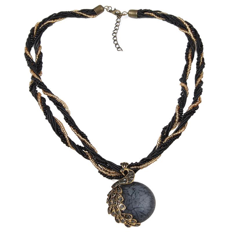 Boho-Halskette für Damen, handgewebt, mit blauen Steinen und Perlen - Grau - image 13