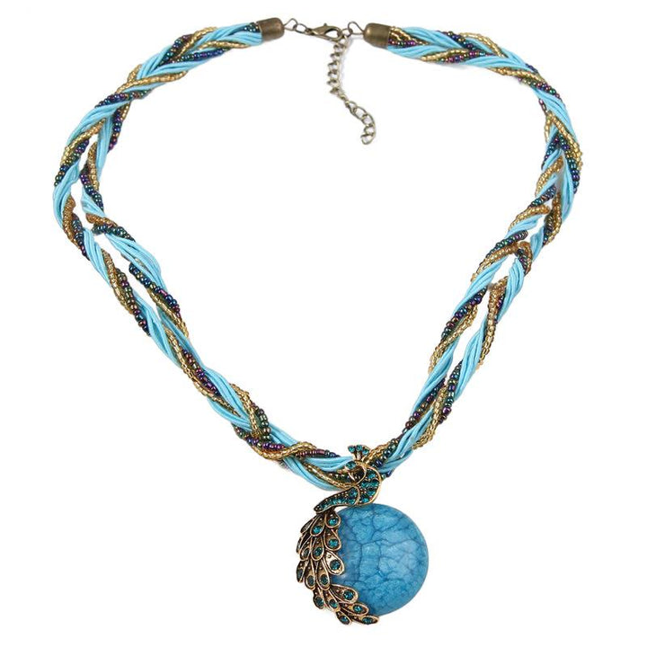 Boho-Halskette für Damen, handgewebt, mit blauen Steinen und Perlen - Blau - image 11