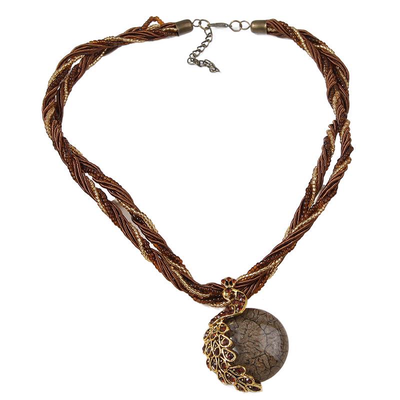 Boho-Halskette für Damen, handgewebt, mit blauen Steinen und Perlen - Kaffee - image 7