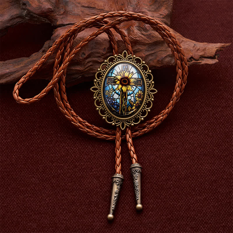 Western-Bolo-Krawatte mit leuchtendem Sonnenblumenkreuz und Leuchteffekt - Sonnenblume - image 0