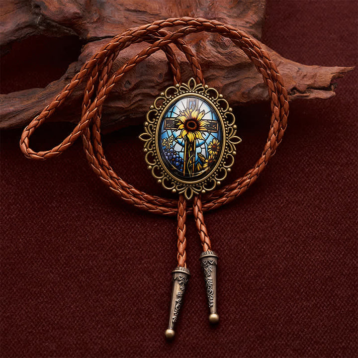 Western-Bolo-Krawatte mit leuchtendem Sonnenblumenkreuz und Leuchteffekt - Sonnenblume - image 0