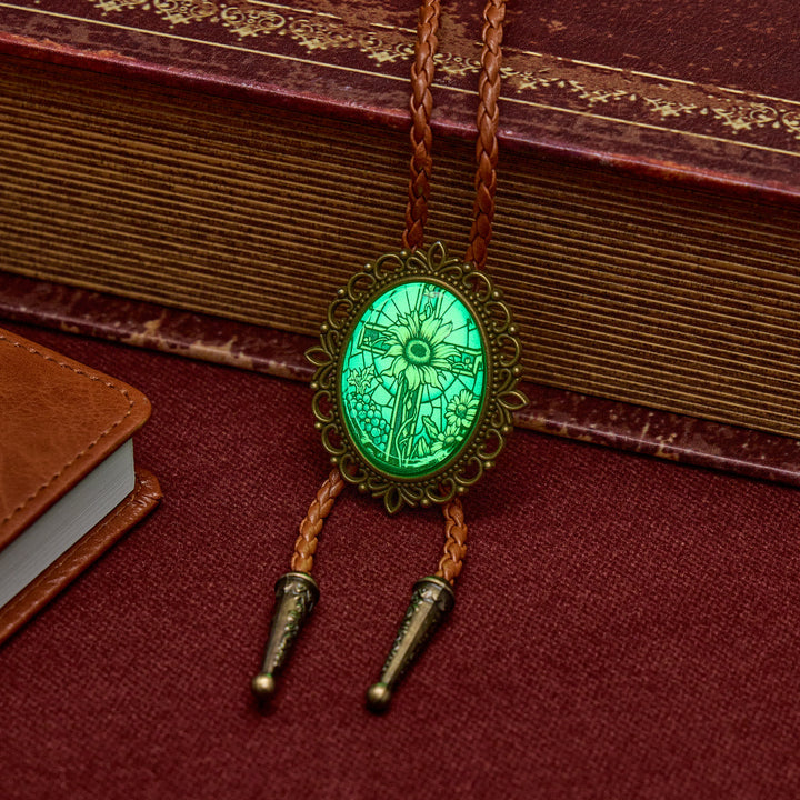 Western-Bolo-Krawatte mit leuchtendem Sonnenblumenkreuz und Leuchteffekt - image 1