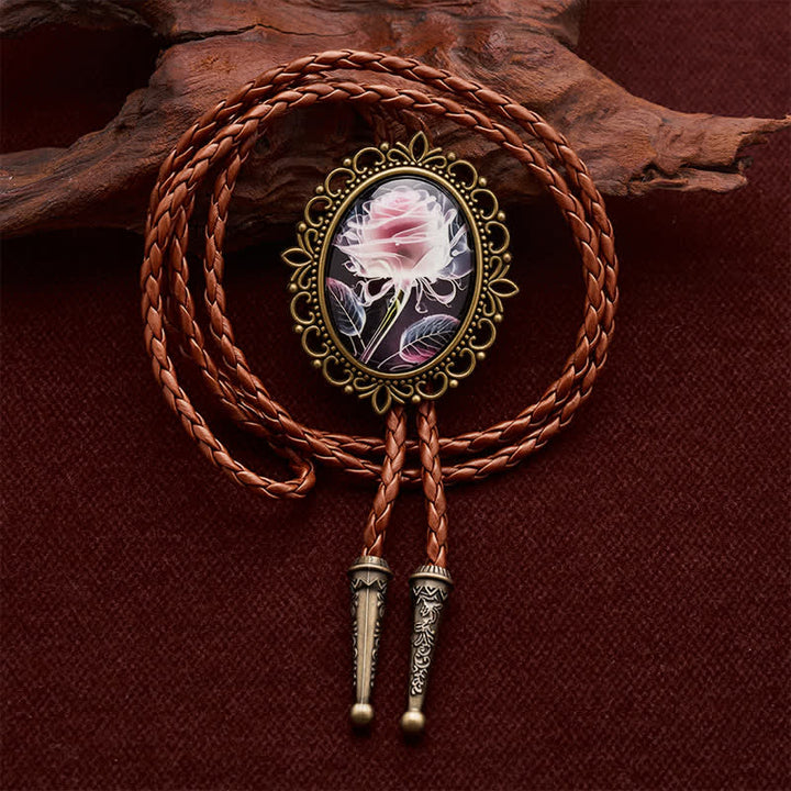 Vintage Pink Ethereal Rose Western Luminous Bolo Krawatte - Rosa Rose - image 0
