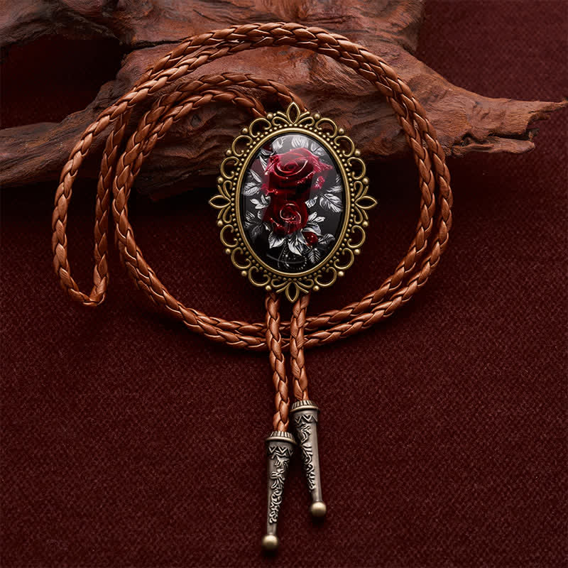 Gothic Western Rose Floral Luminous Bolo Tie - Braun - image 0