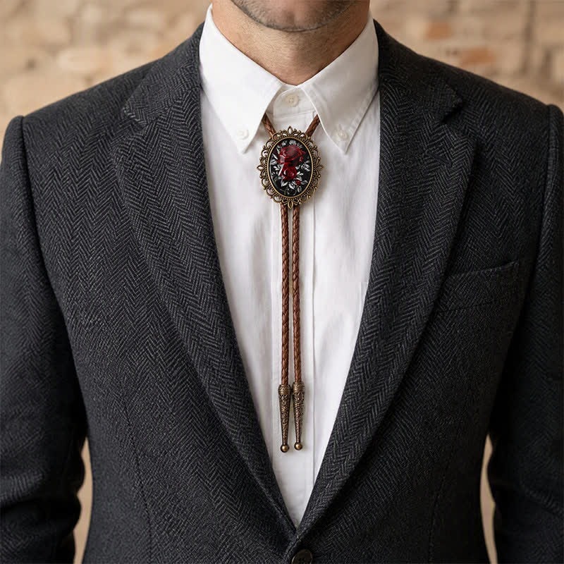 Gothic Western Rose Floral Luminous Bolo Tie - image 2