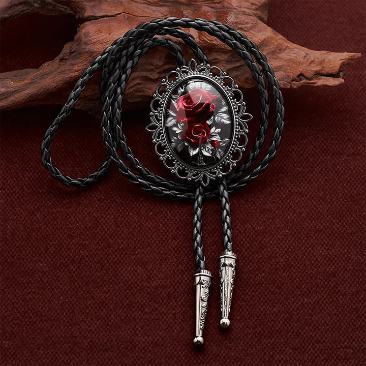 Gothic Western Rose Floral Luminous Bolo Tie - Schwarz - image 3