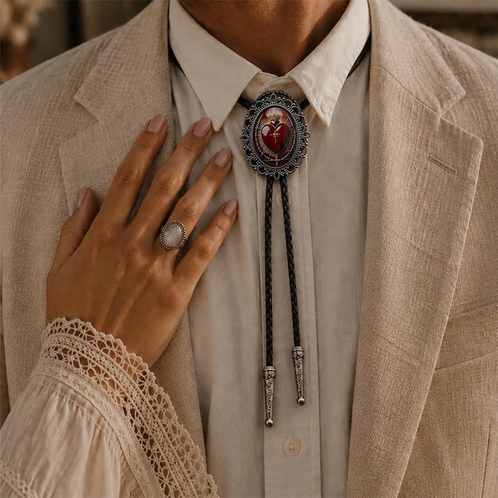 Flammende Bolo-Krawatte mit dem Heiligen Herzen Gottes (Western Luminous Bolo Tie) - image 2